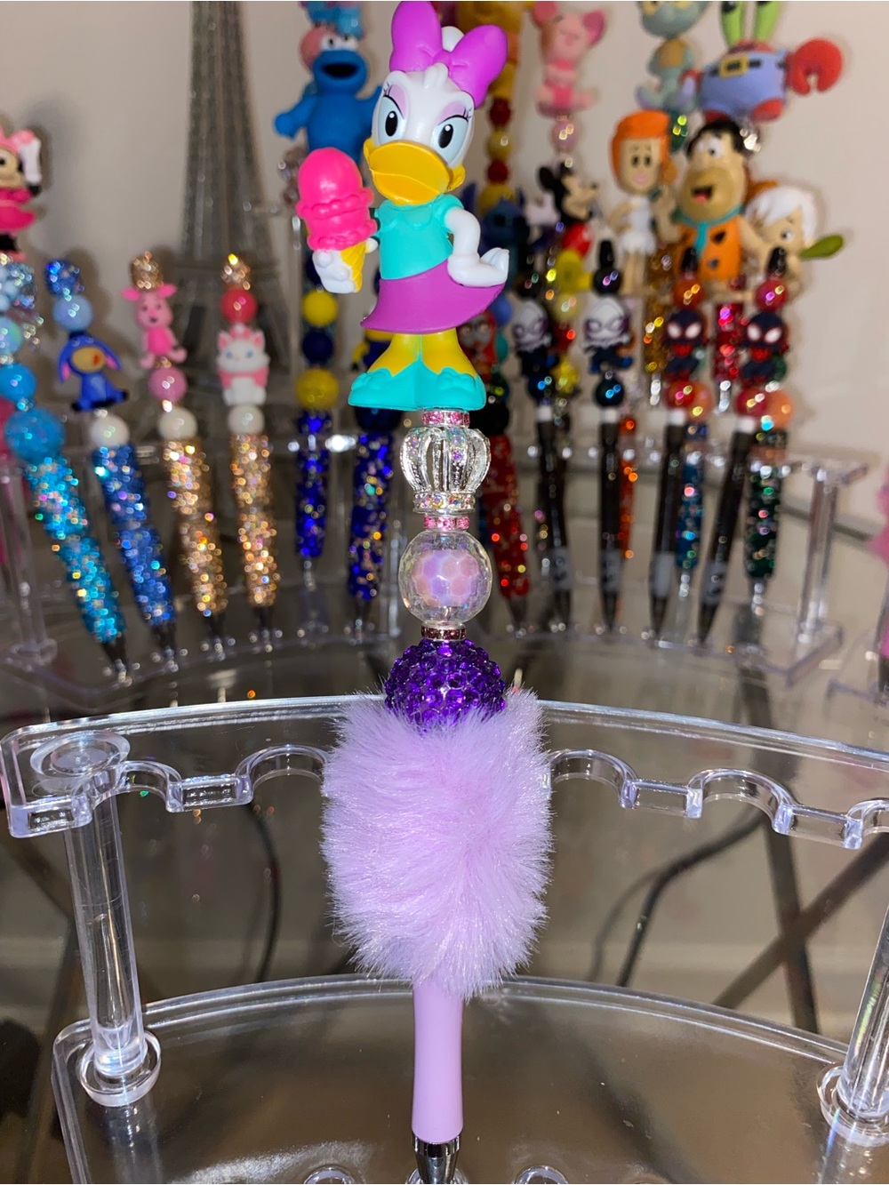 Daisy Duck Purple Fluffy Top Pen - Cute Pink & Purple Design